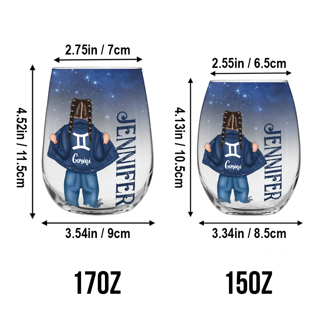 Zodiac Denim - Personalized Horoscope All Over Wine Glass
