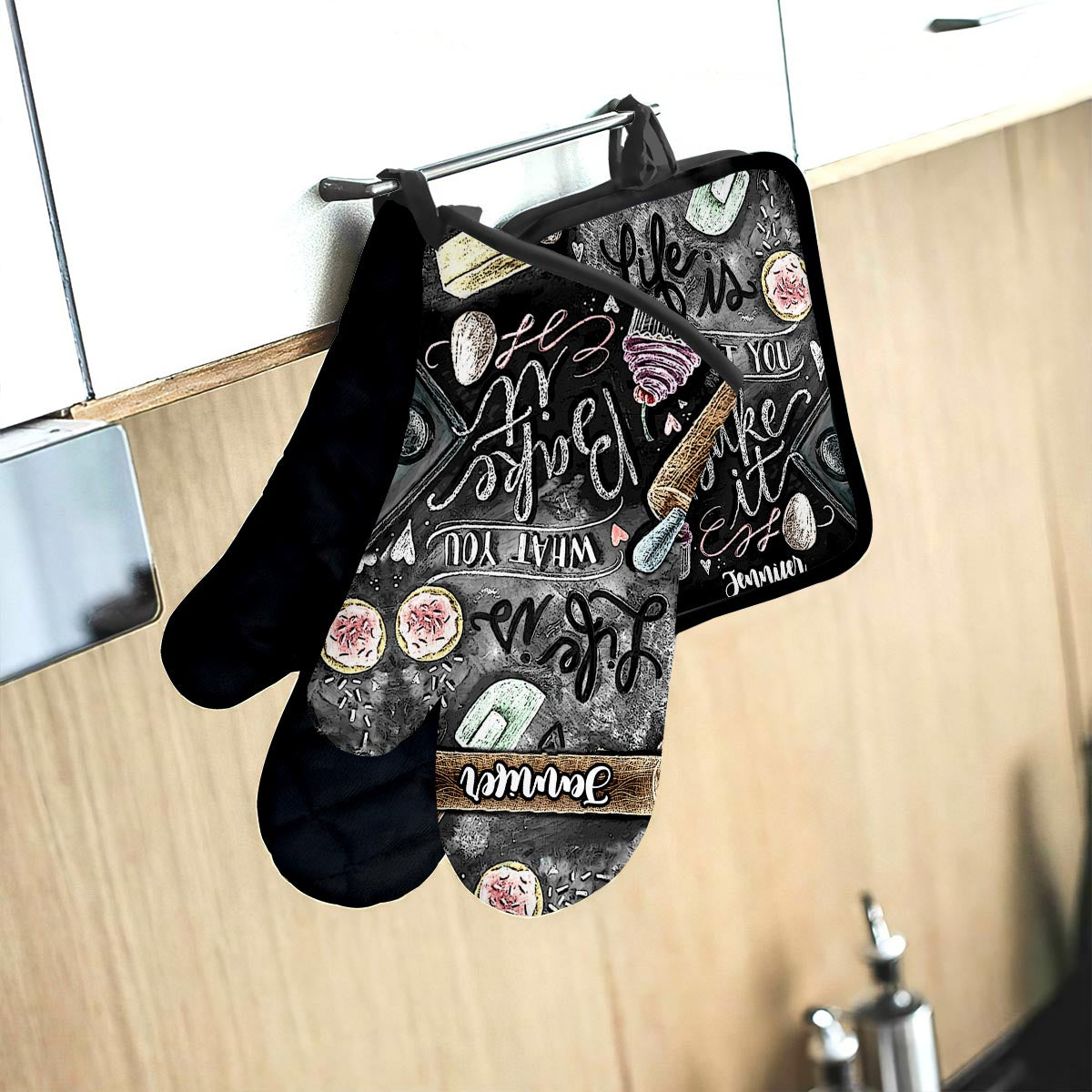 Life Is What You Bake It - Personalized Baking Oven Mitts & Pot Holder Set