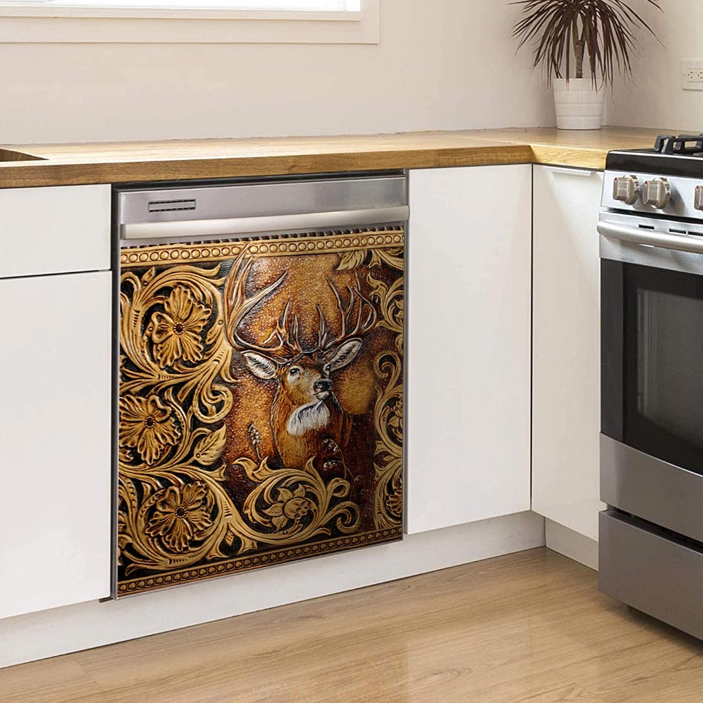 Deer Hunting - Hunting Dishwasher Cover With Leather Pattern Print