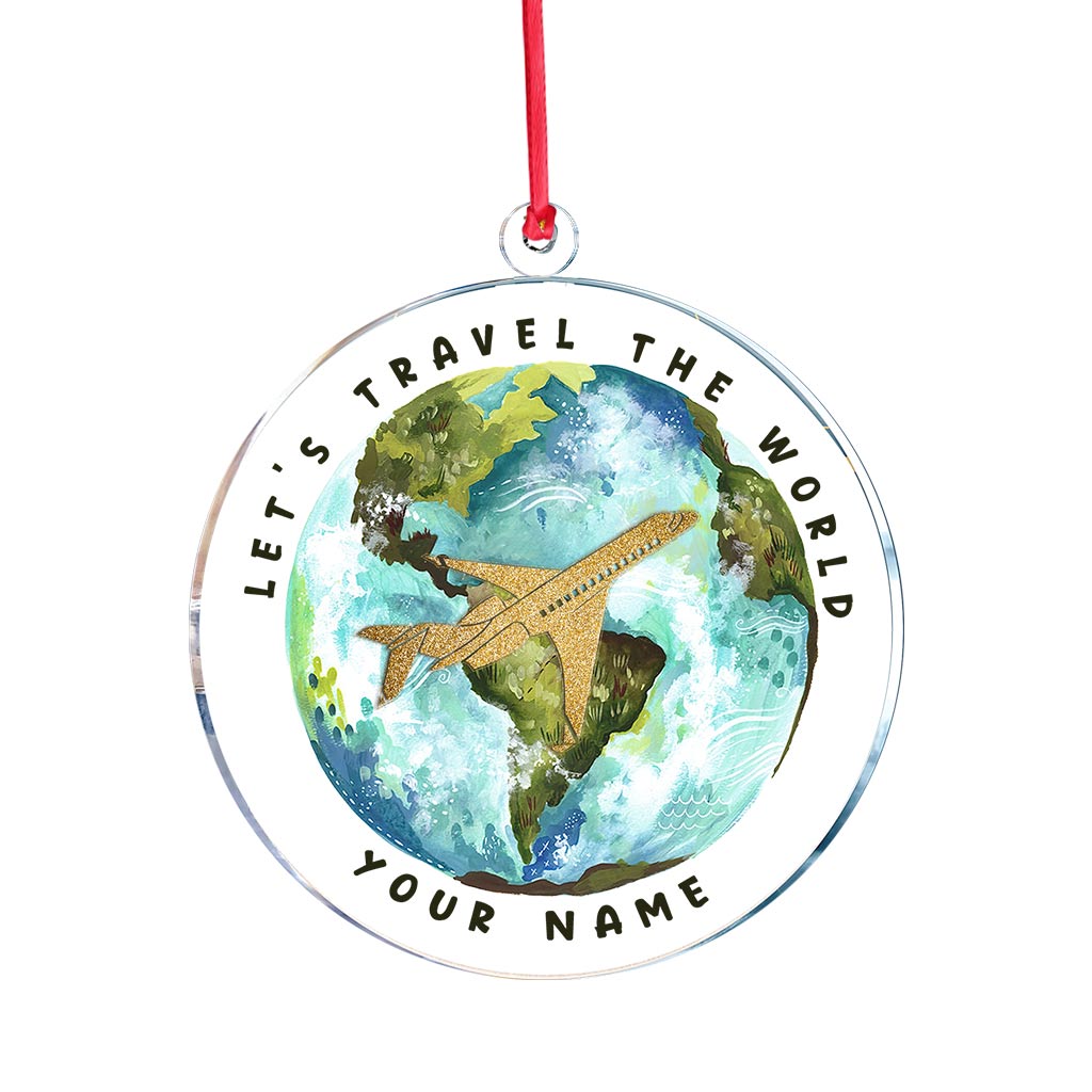 Travel Around The World - Personalized Christmas Travelling Transparent Ornament