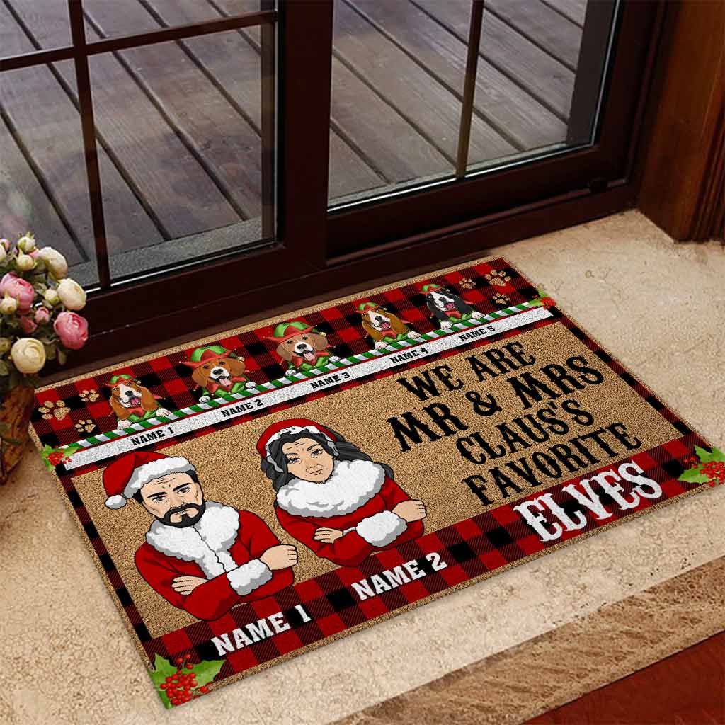 We Are Mr & Mrs Claus's Favorite Elves - Personalized Christmas Dog Doormat
