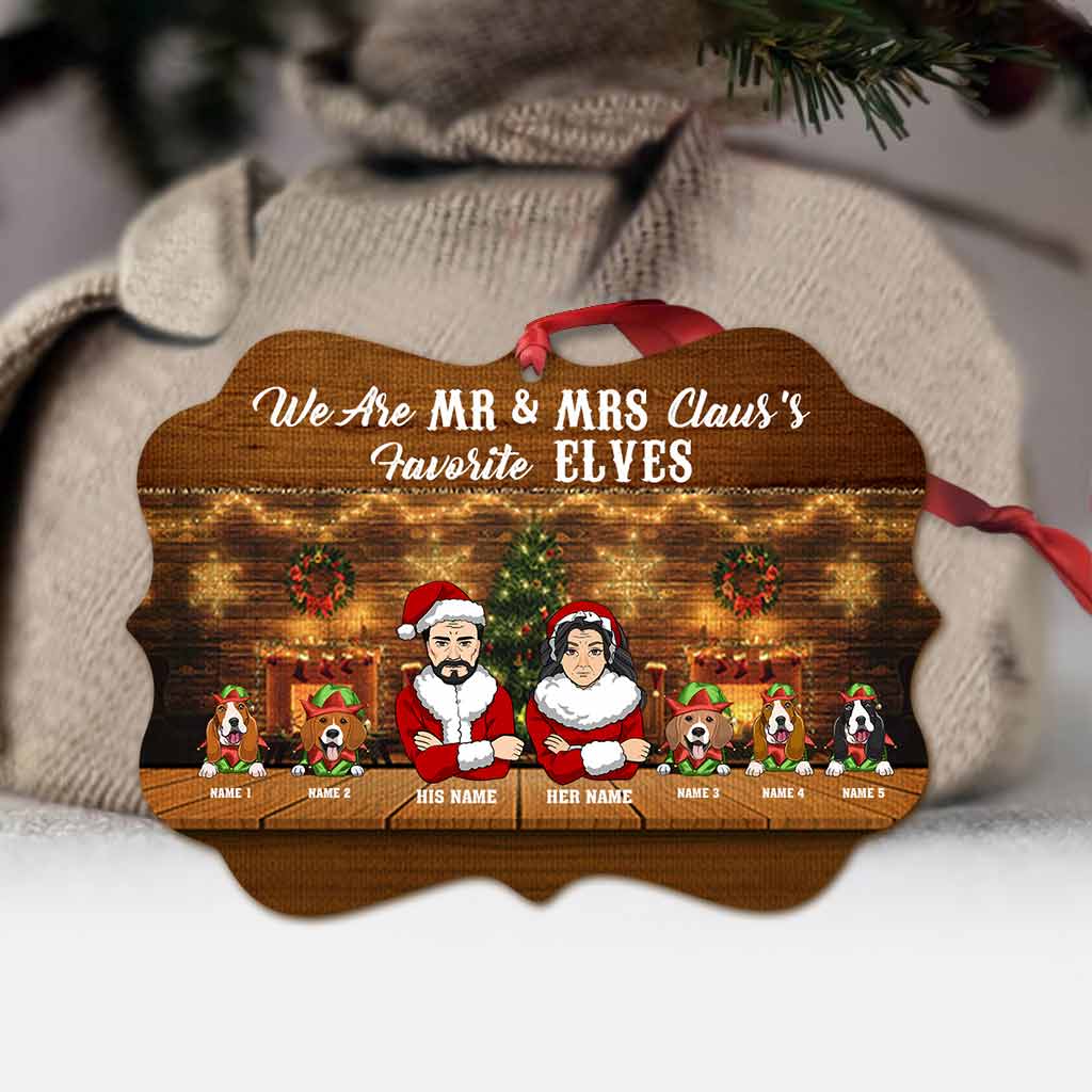 We Are Mr & Mrs Claus's Favorite Elves - Personalized Christmas Dog Ornament (Printed On Both Sides)