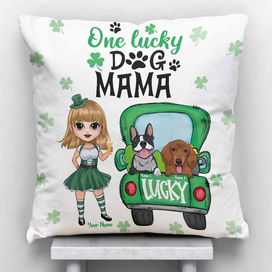 One Lucky Dog Mom Truck - Personalized Patrick's Day Throw Pillow