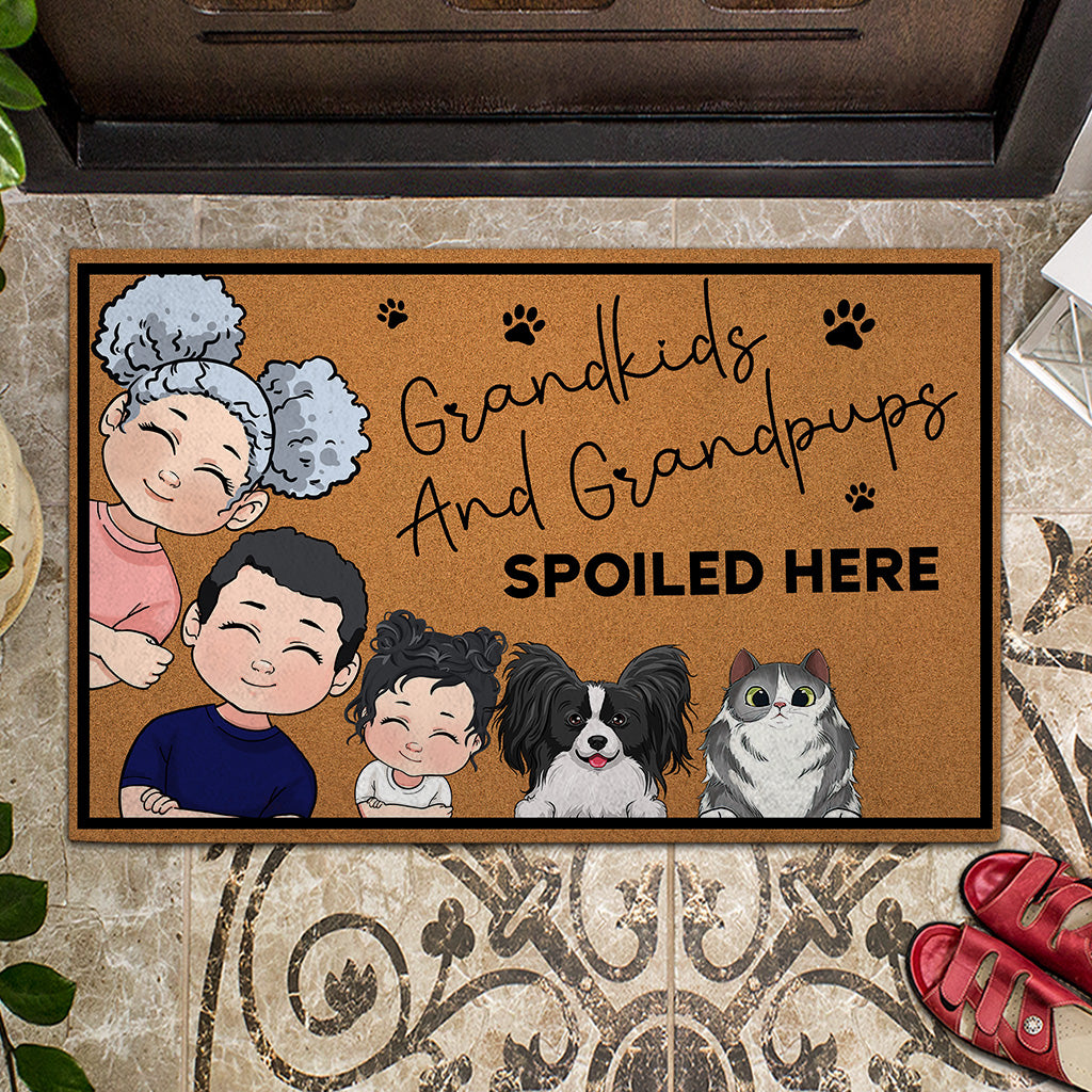 Grandkids And Grandpups Spoiled Here - Personalized Mother's Day Grandma Doormat