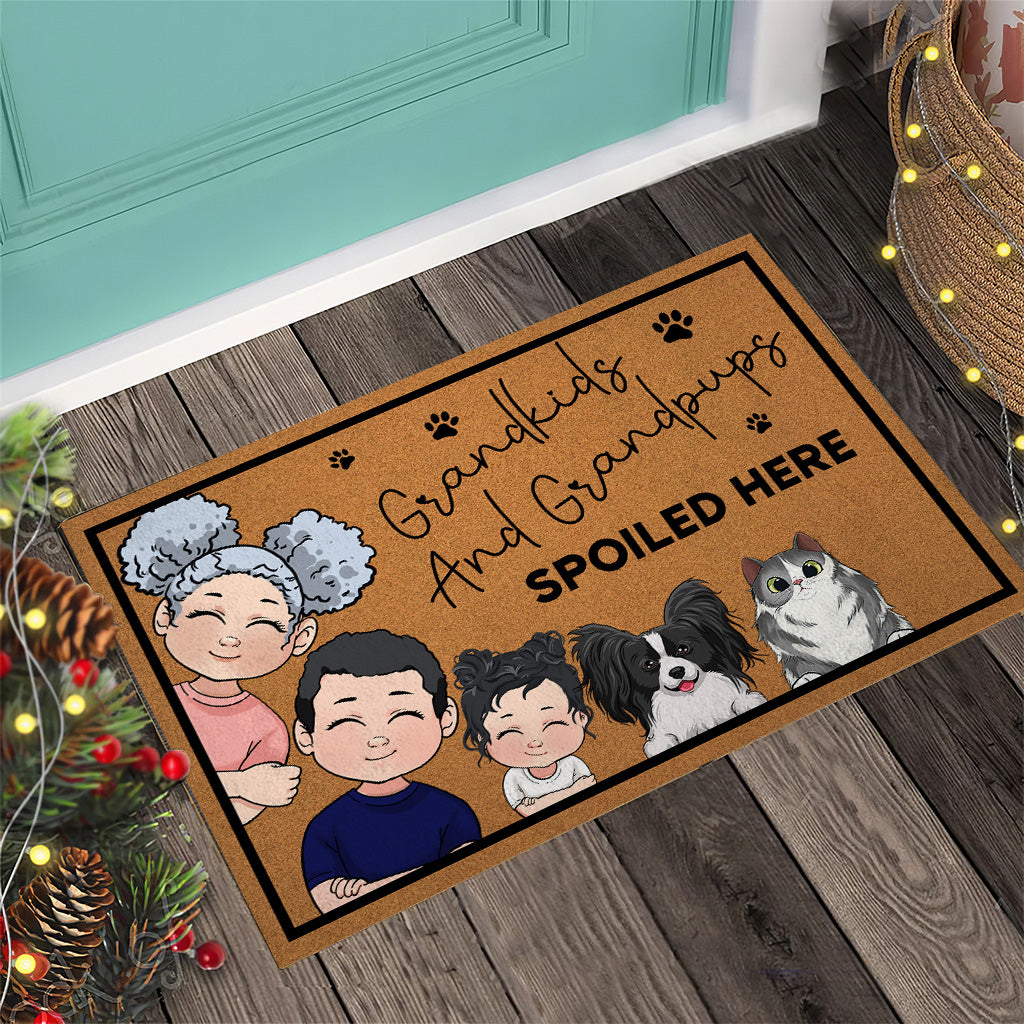 Grandkids And Grandpups Spoiled Here - Personalized Mother's Day Grandma Doormat
