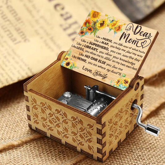 Dear Mom Vintage Sunflower - Personalized Mother's Day Mother Hand Crank Music Box