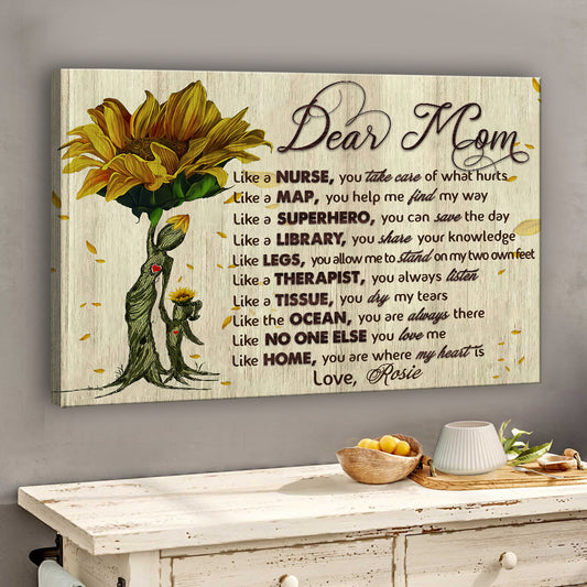 Dear Mom Vintage Sunflower - Personalized Mother's Day Mother Canvas And Poster