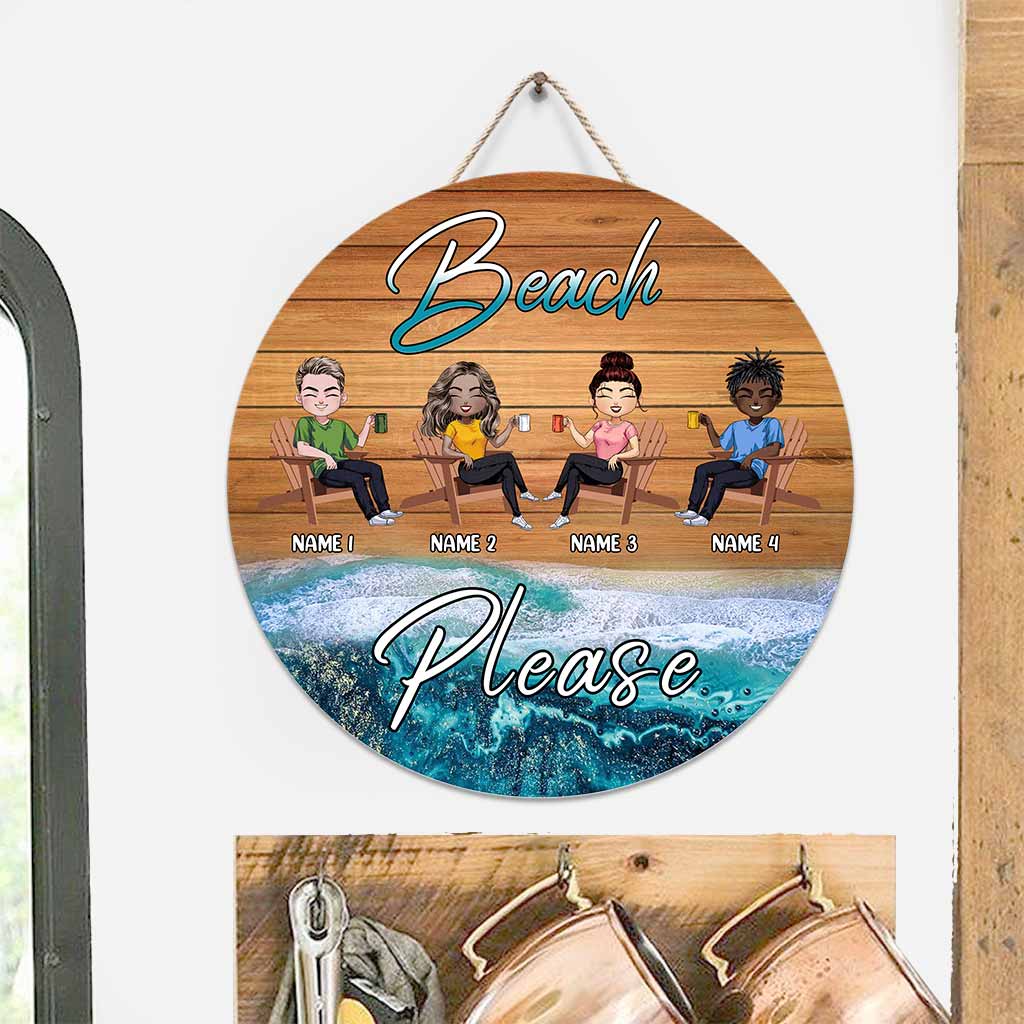 Beach Please - Personalized Sea Lover Round Wood Sign
