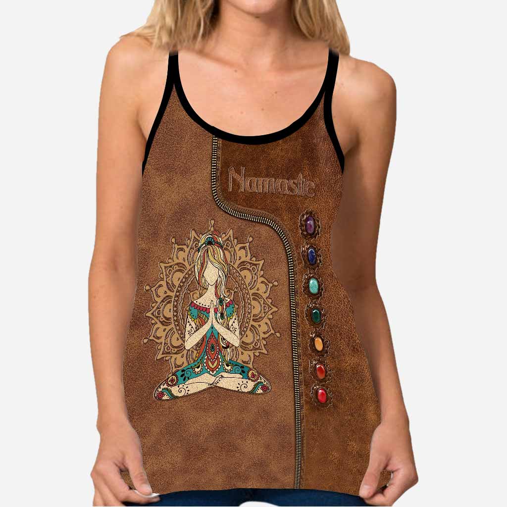 Namaste Leather Pattern Print Cross Tank Top