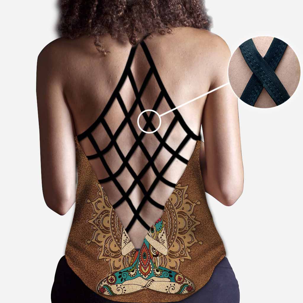 Namaste Leather Pattern Print Cross Tank Top