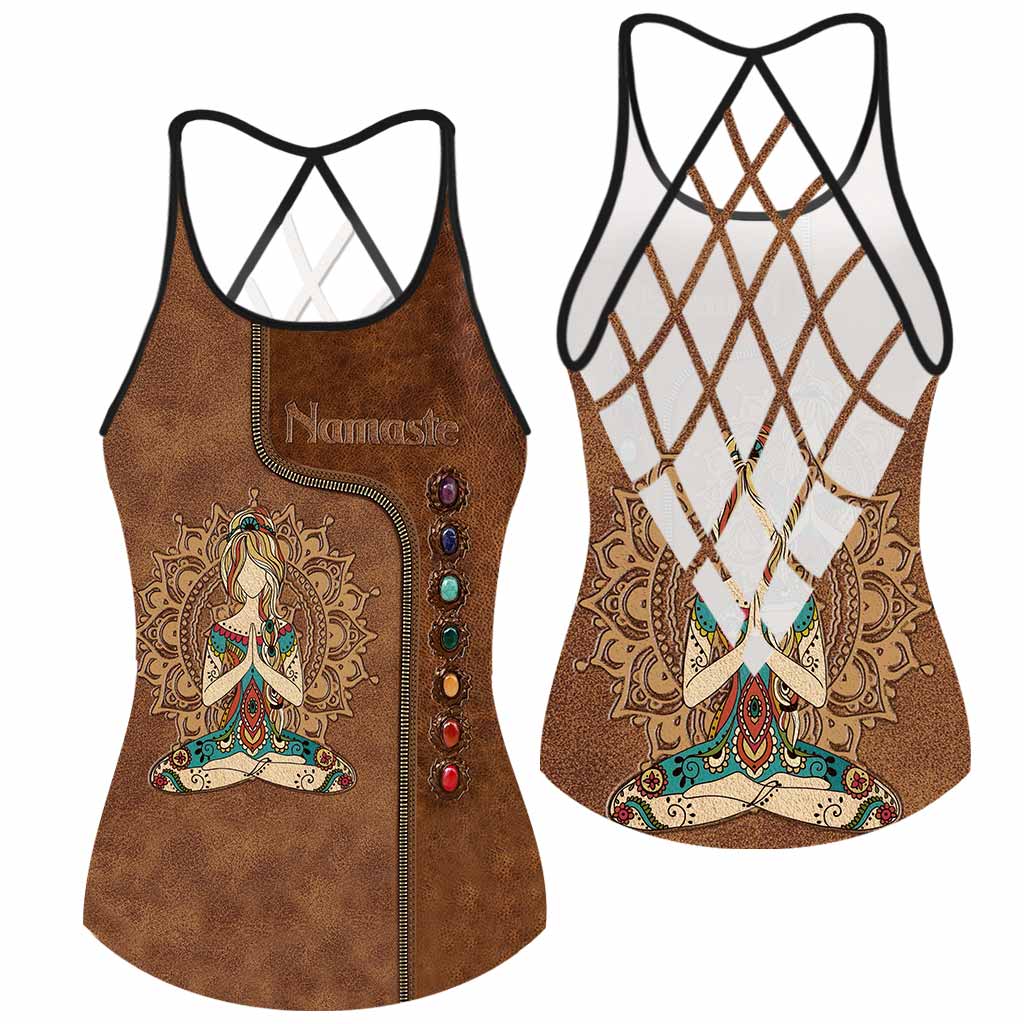Namaste Leather Pattern Print Cross Tank Top
