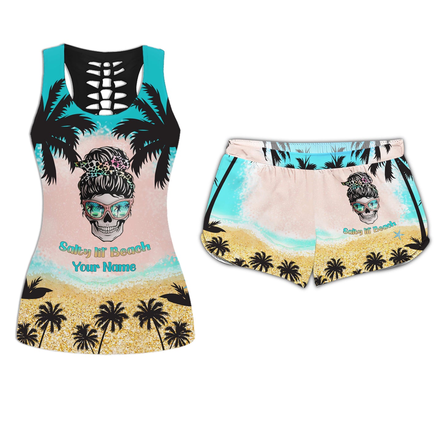 Salty Lil' Beach - Personalized Sea Lover Hollow Tank Top and Women Shorts