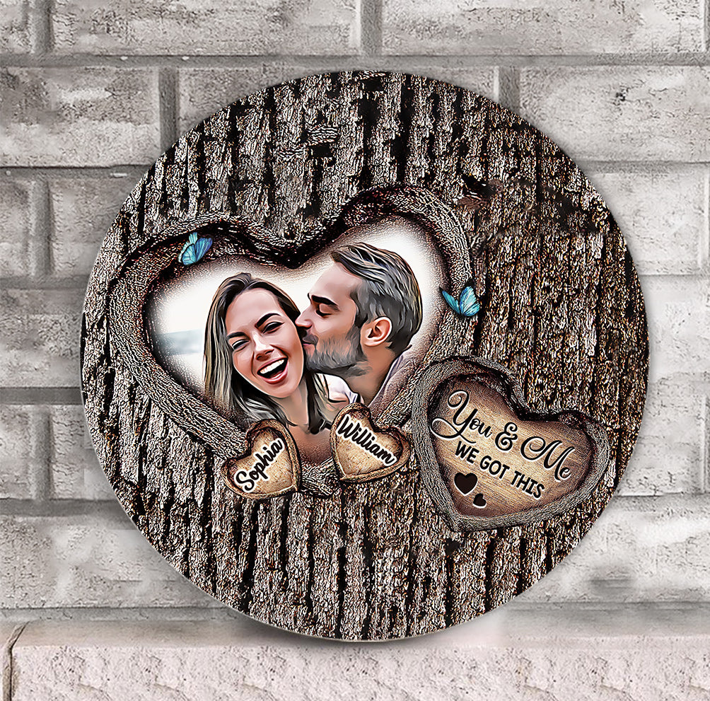 God Bless The Broken Road - Personalized Couple Round Wood Sign