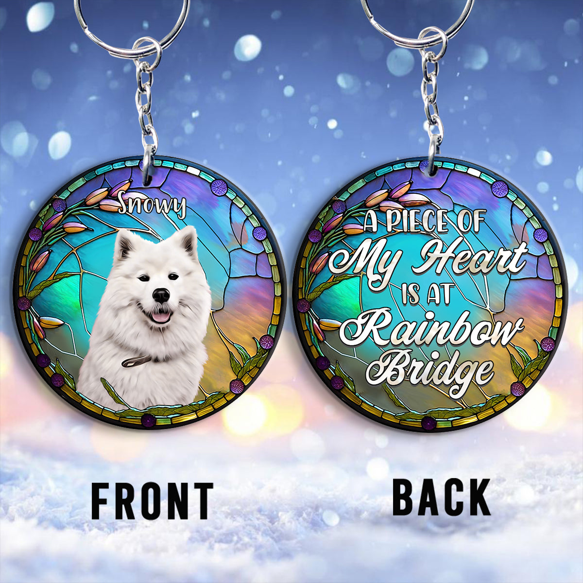A Piece Of My Heart Is At Rainbow Bridge - Personalized Dog Keychain