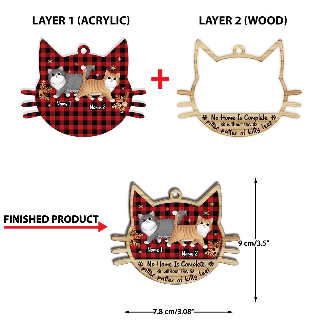 Pitter Patter - Personalized Christmas Cat Layered Wood Ornament