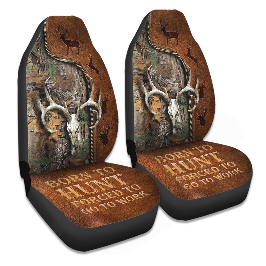 Born To Hunt Forced To Go To Work - Hunting Seat Covers With Leather Pattern Print