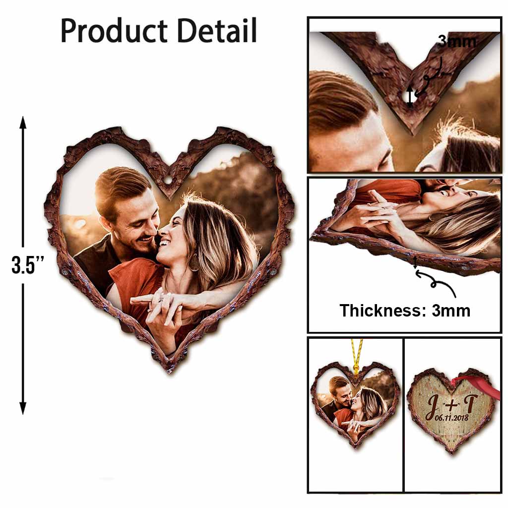Wood Carved Heart - Personalized Christmas Couple Ornament (Printed On Both Sides)