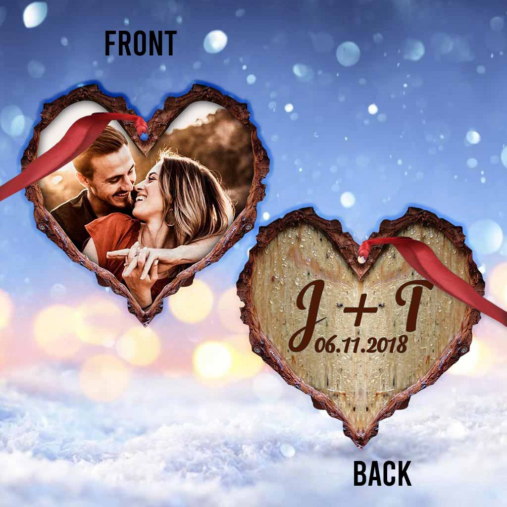 Wood Carved Heart - Personalized Christmas Couple Ornament (Printed On Both Sides)