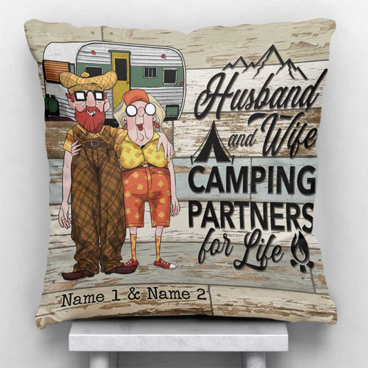 Husband And Wife Camping Couple - Personalized Throw Pillow