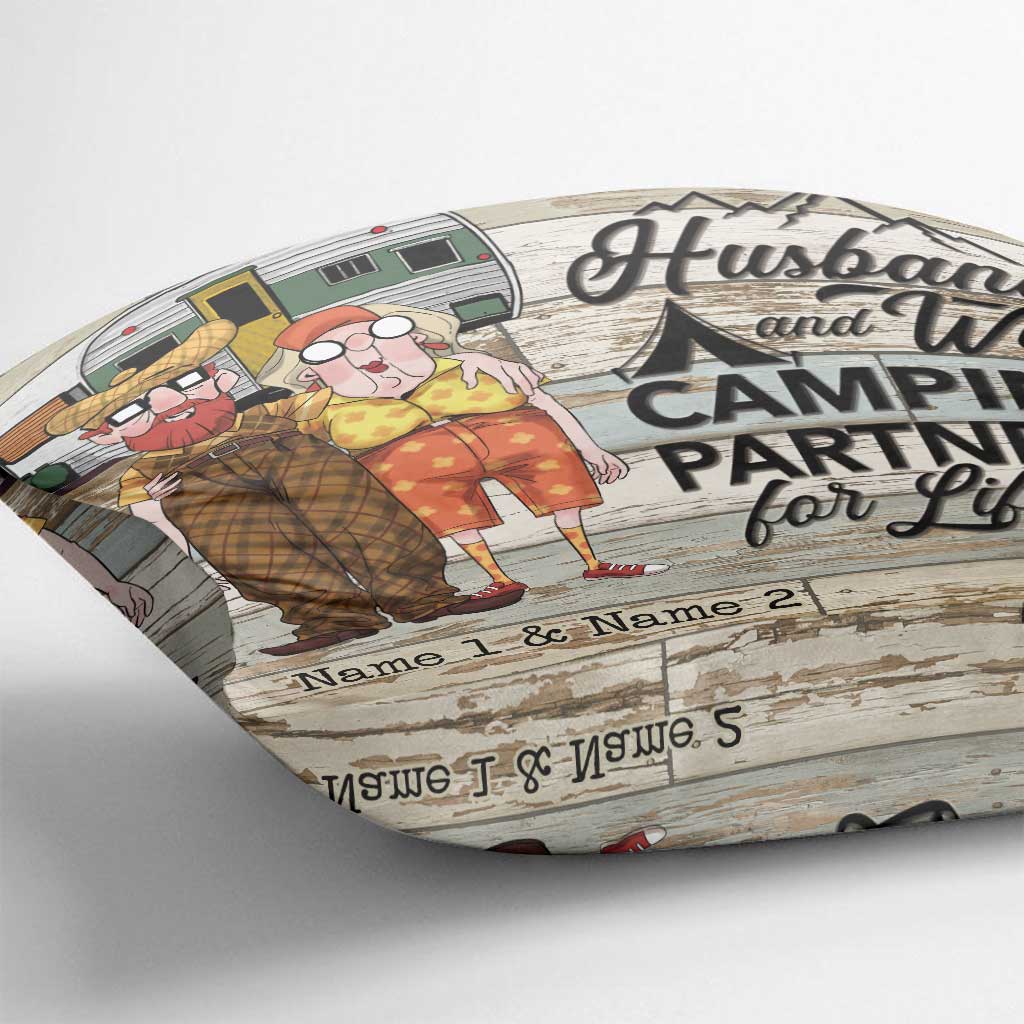 Husband And Wife Camping Couple - Personalized Throw Pillow