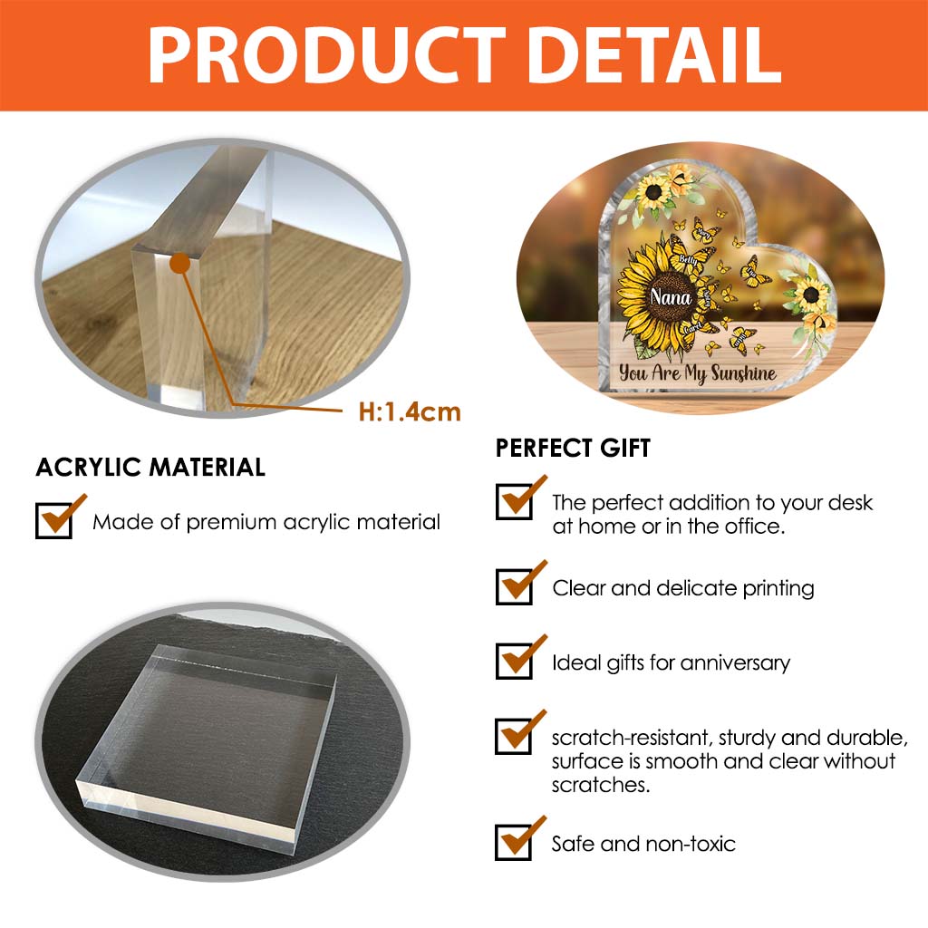 Beautiful Sunflower My Greatest Blessings - Gift for grandma, mom, aunt - Personalized Custom Shaped Acrylic Plaque