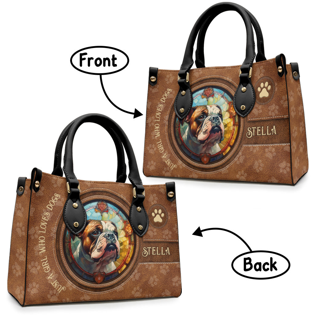 Stained Glass Dog - Personalized Dog Leather Handbag
