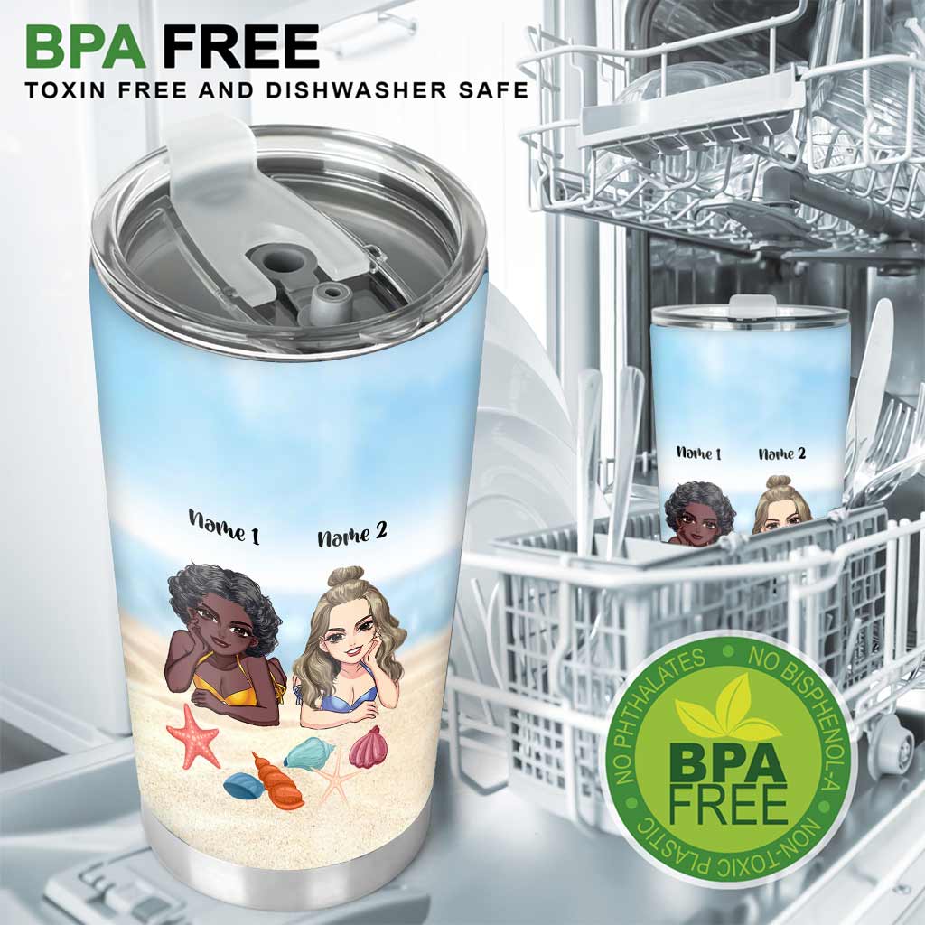 Eat Sleep Beach With Bestie Repeat - Personalized Sea Lover Tumbler