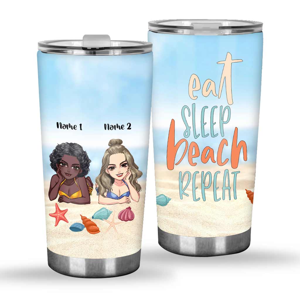 Eat Sleep Beach With Bestie Repeat - Personalized Sea Lover Tumbler