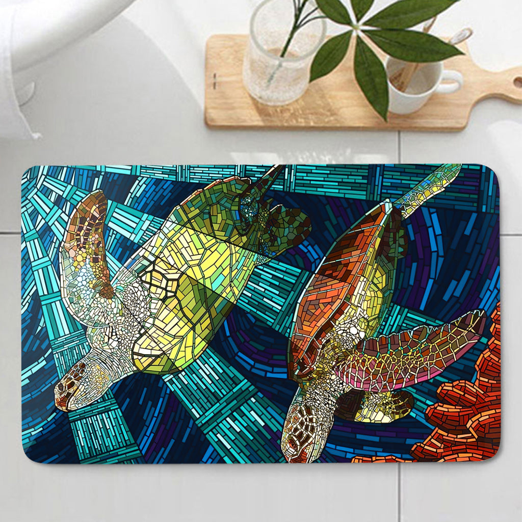 Mosaic Turtle Turtle Bathroom Curtain & Mats Set