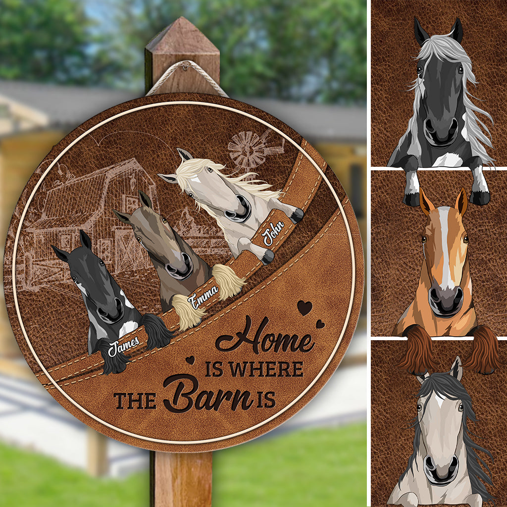 Horse In The Barn - Personalized Horse Round Wood Sign
