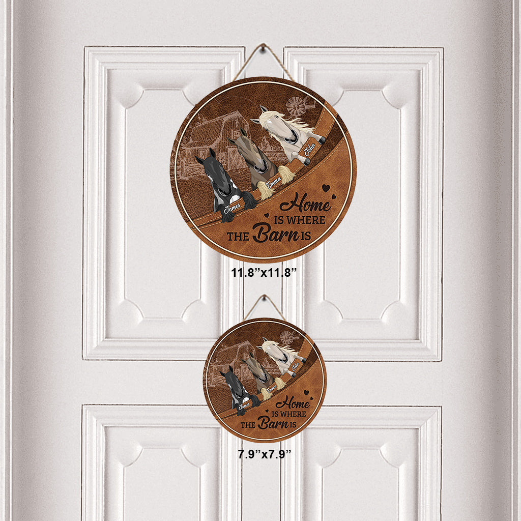 Horse In The Barn - Personalized Horse Round Wood Sign