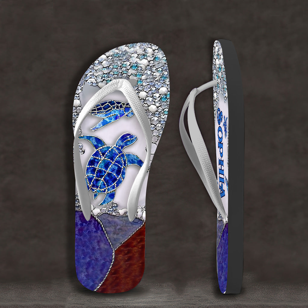 Salty Lil' Beach - Personalized Turtle Flip Flops