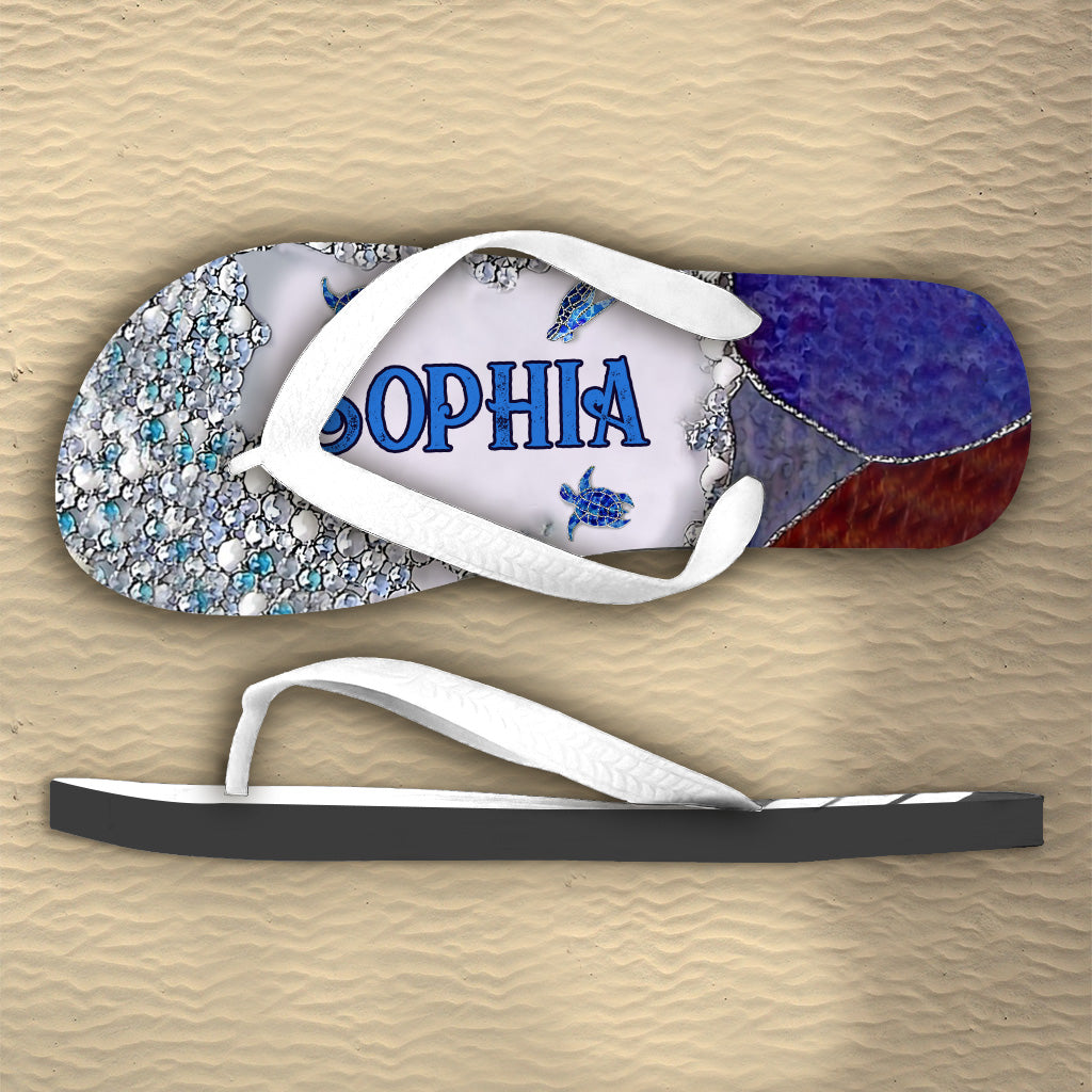 Salty Lil' Beach - Personalized Turtle Flip Flops