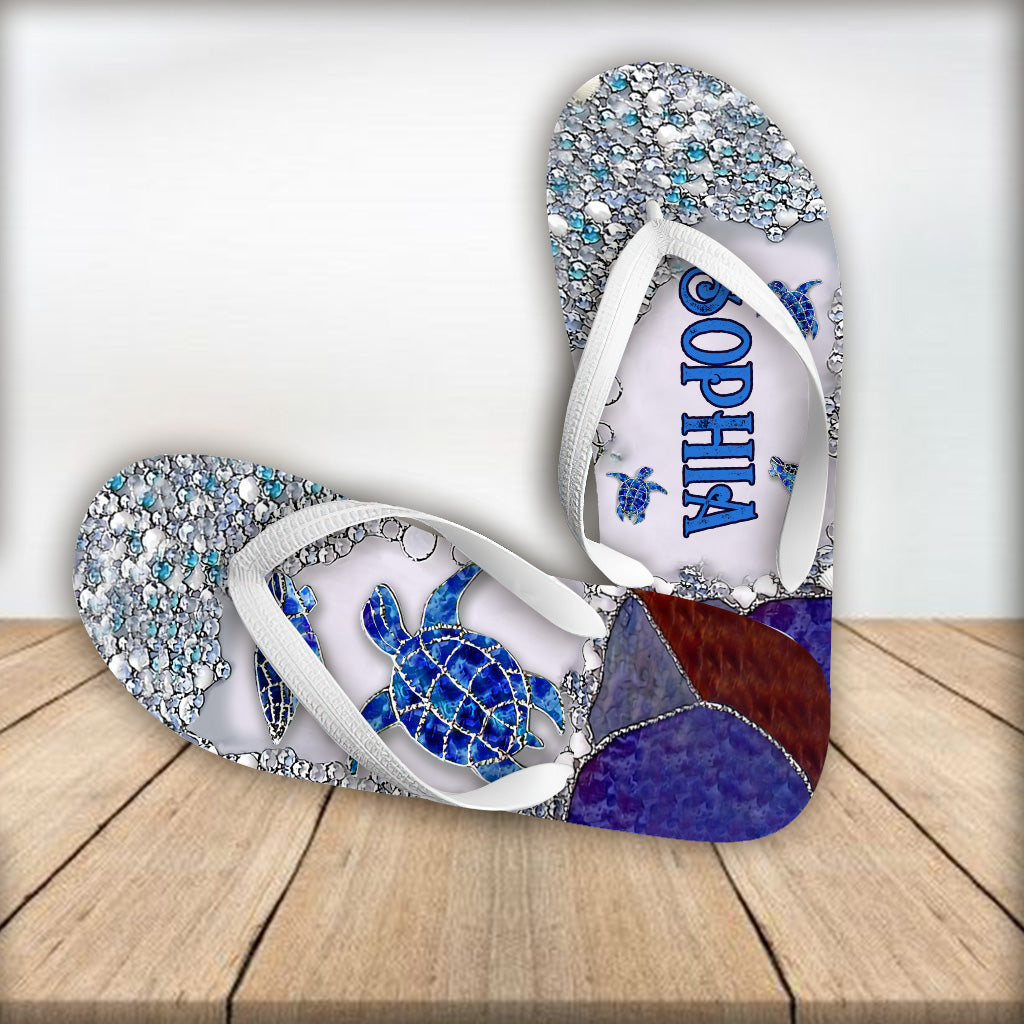 Salty Lil' Beach - Personalized Turtle Flip Flops