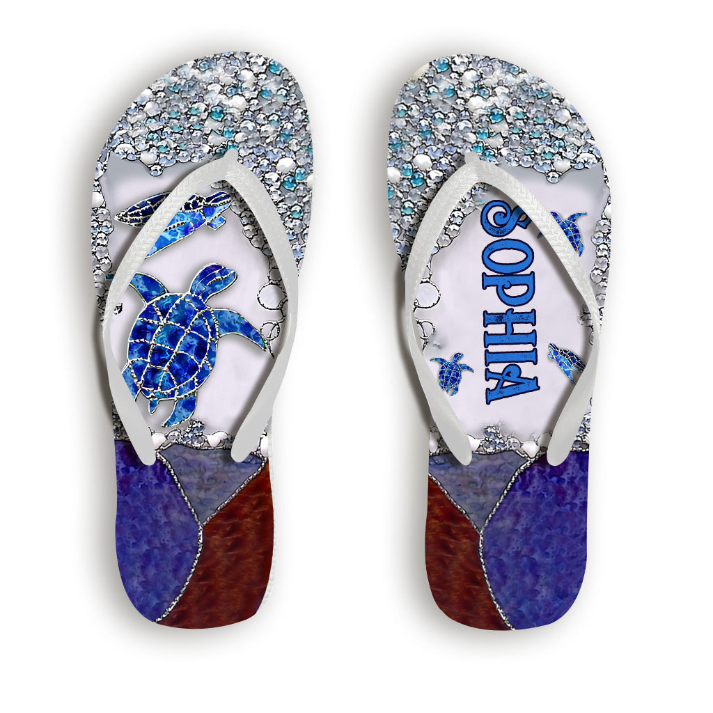 Salty Lil' Beach - Personalized Turtle Flip Flops
