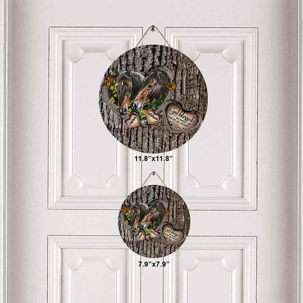 God Blessed The Broken Heart - Personalized Horse Round Wood Sign