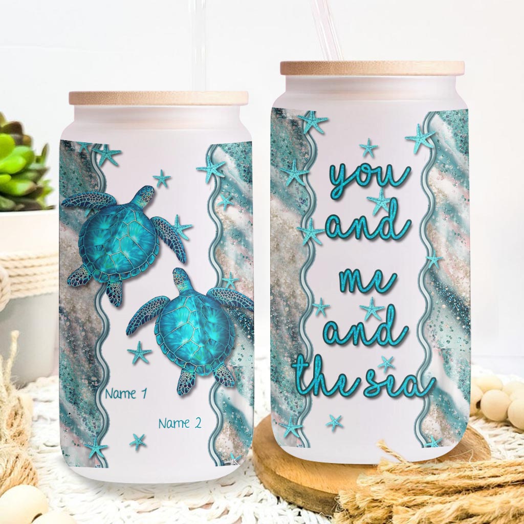 You And Me And The Sea - Personalized Turtle Can Glass