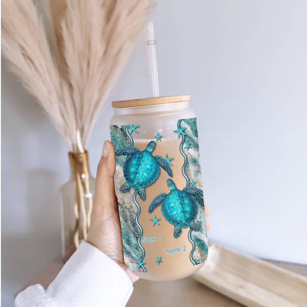 You And Me And The Sea - Personalized Turtle Can Glass