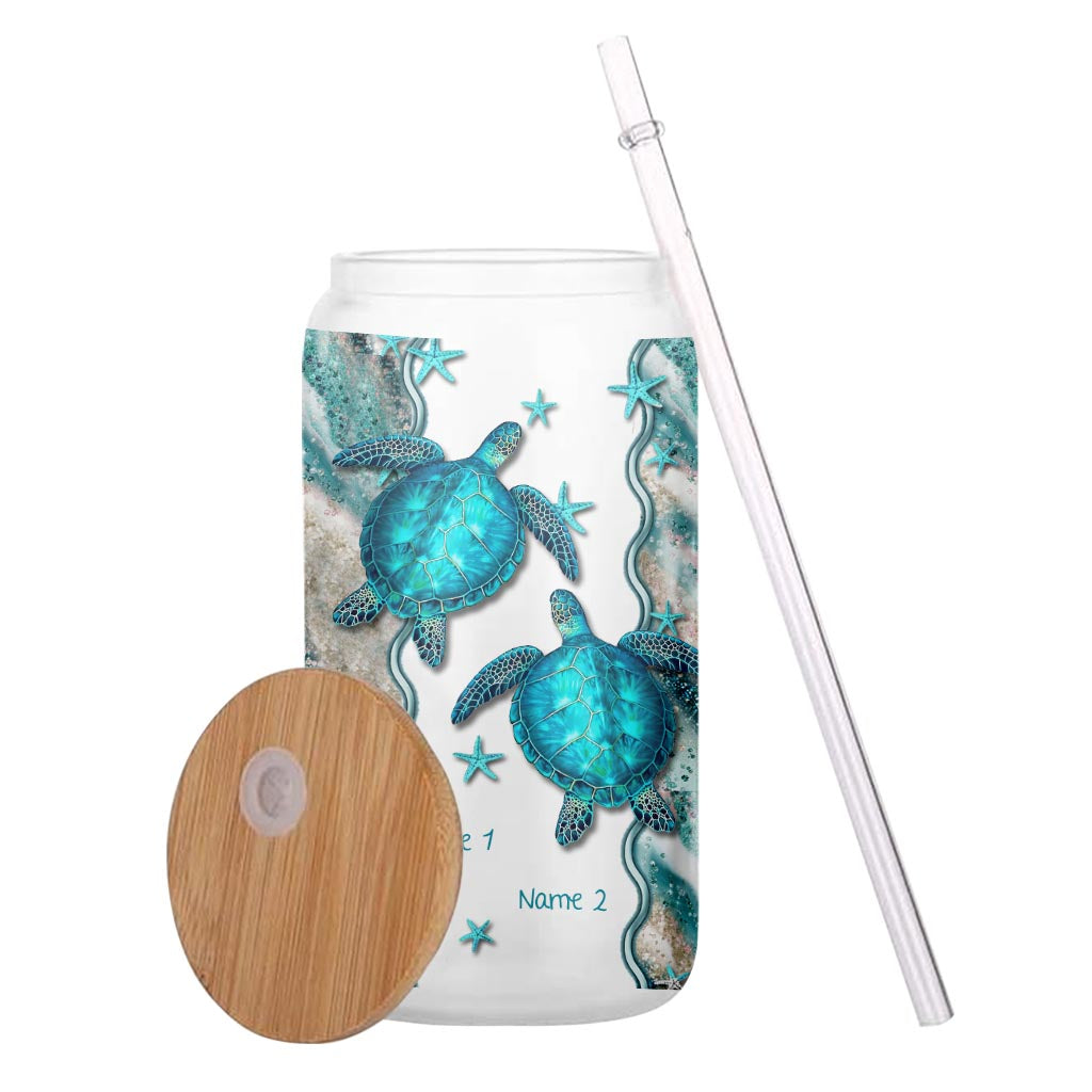 You And Me And The Sea - Personalized Turtle Can Glass