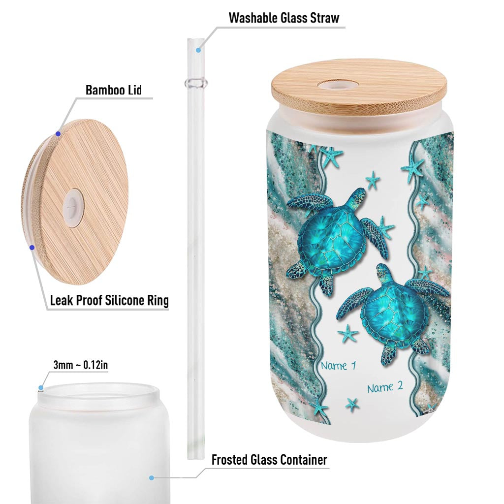 You And Me And The Sea - Personalized Turtle Can Glass