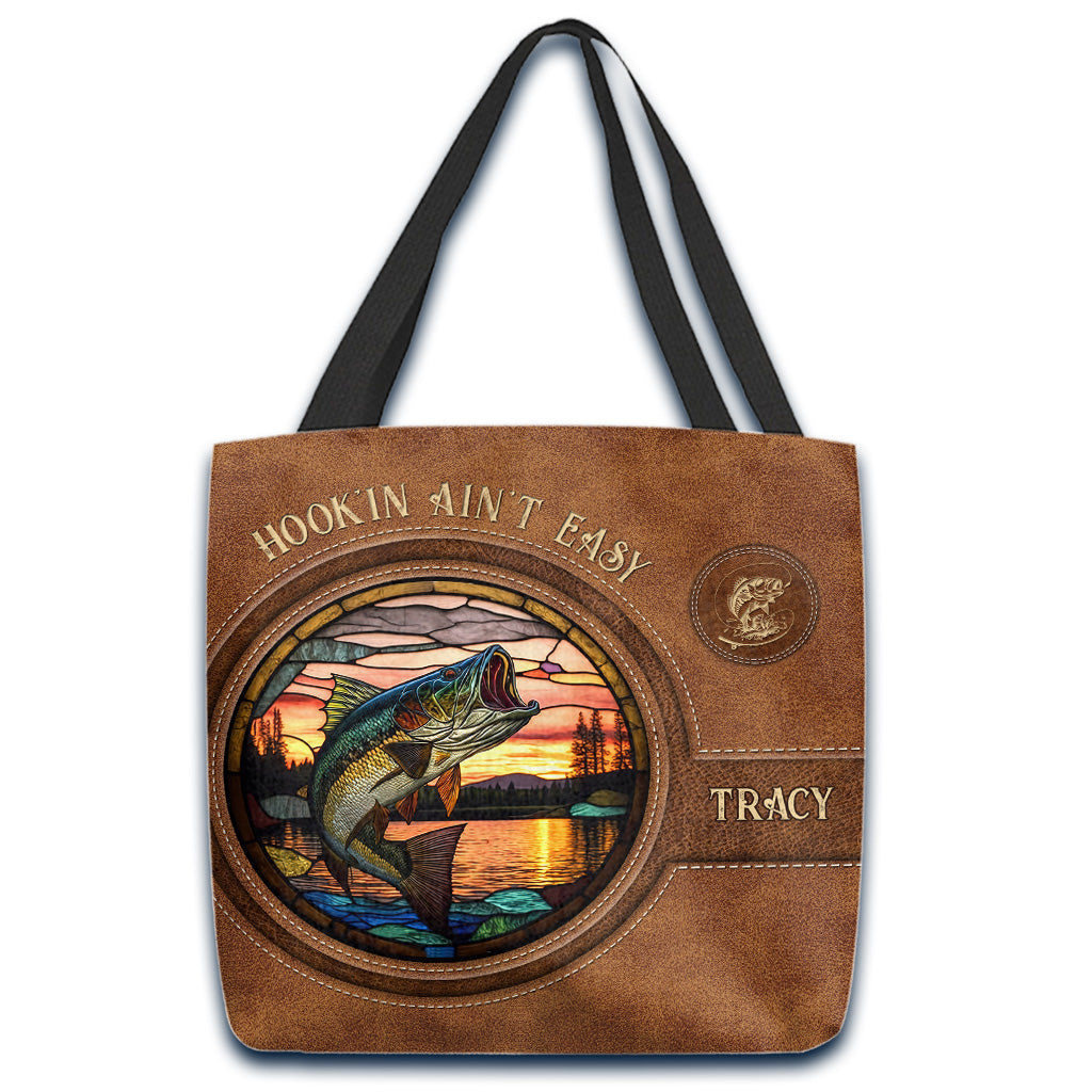 Hookin' Ain't Easy - Personalized Fishing Tote Bag