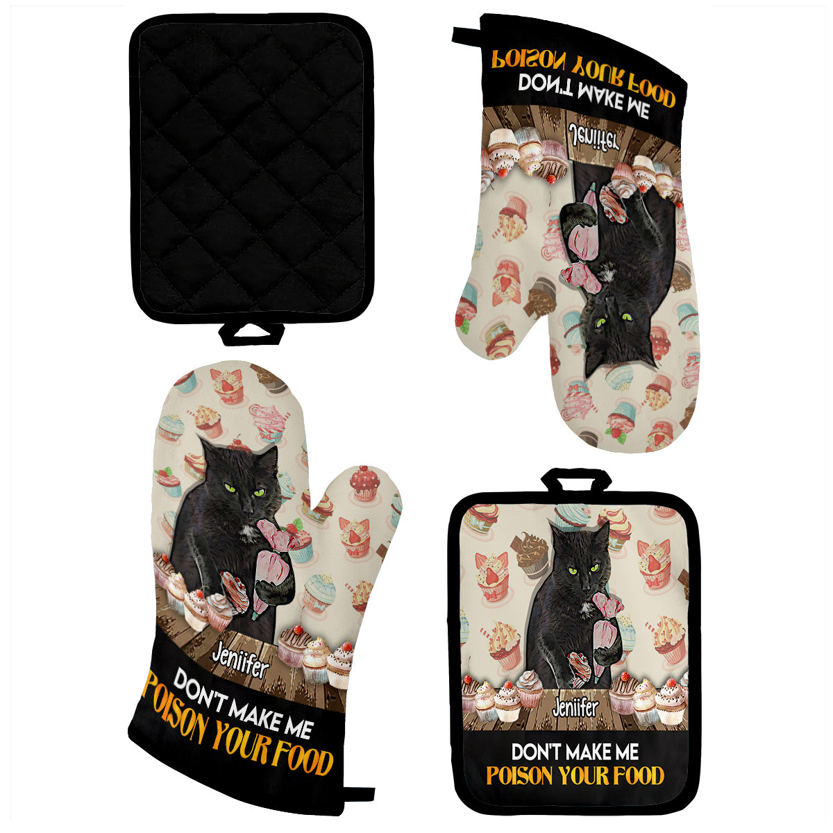 Don't Make Me Poison Your Food - Personalized Baking Oven Mitts & Pot Holder Set