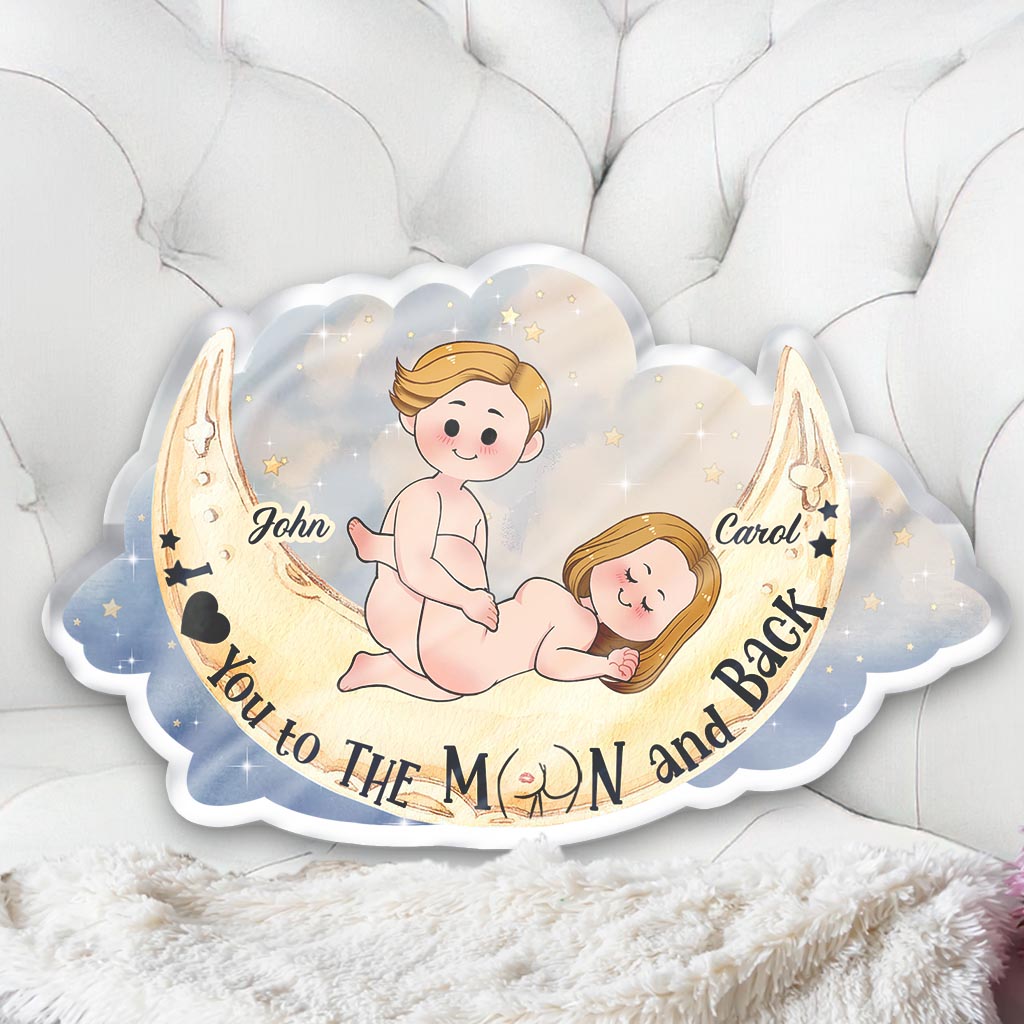 Love You To The Moon And Back - Personalized Couple Shaped Pillow