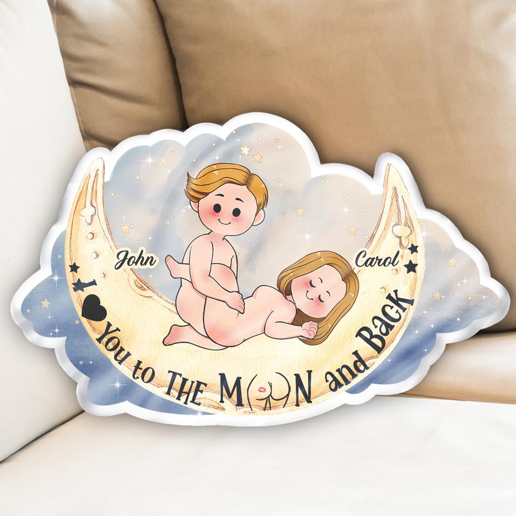 Love You To The Moon And Back - Personalized Couple Shaped Pillow
