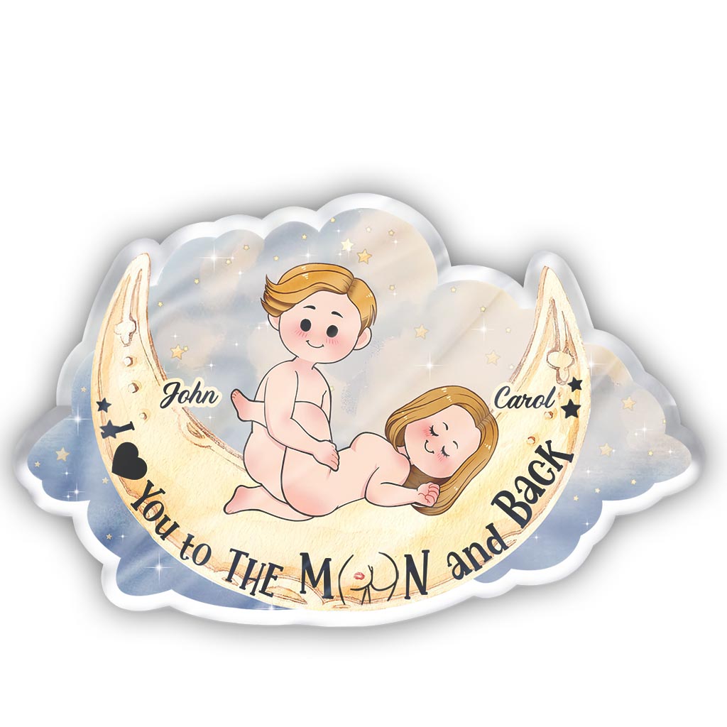 Love You To The Moon And Back - Personalized Couple Shaped Pillow