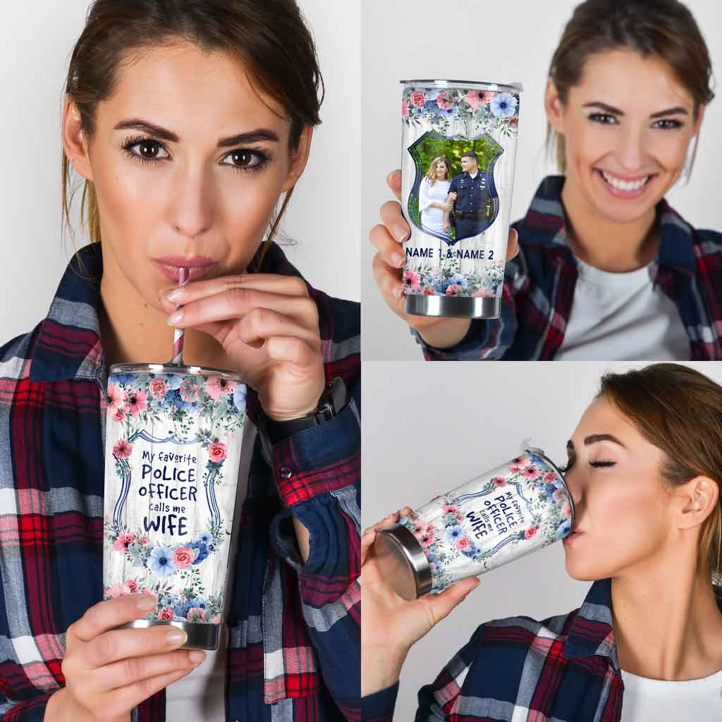 My Favorite Police Officer Floral Badge Personalized Tumbler