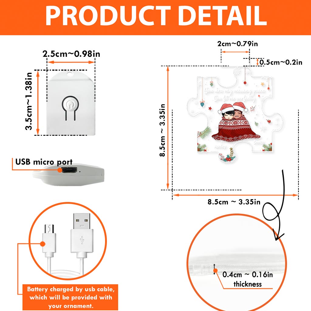 You Are My Missing Piece - Personalized Christmas Couple Shaped Led Acrylic Ornament