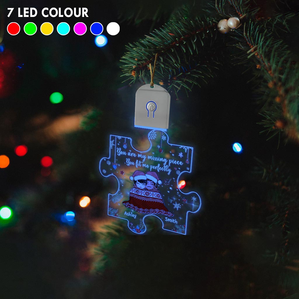 You Are My Missing Piece - Personalized Christmas Couple Shaped Led Acrylic Ornament