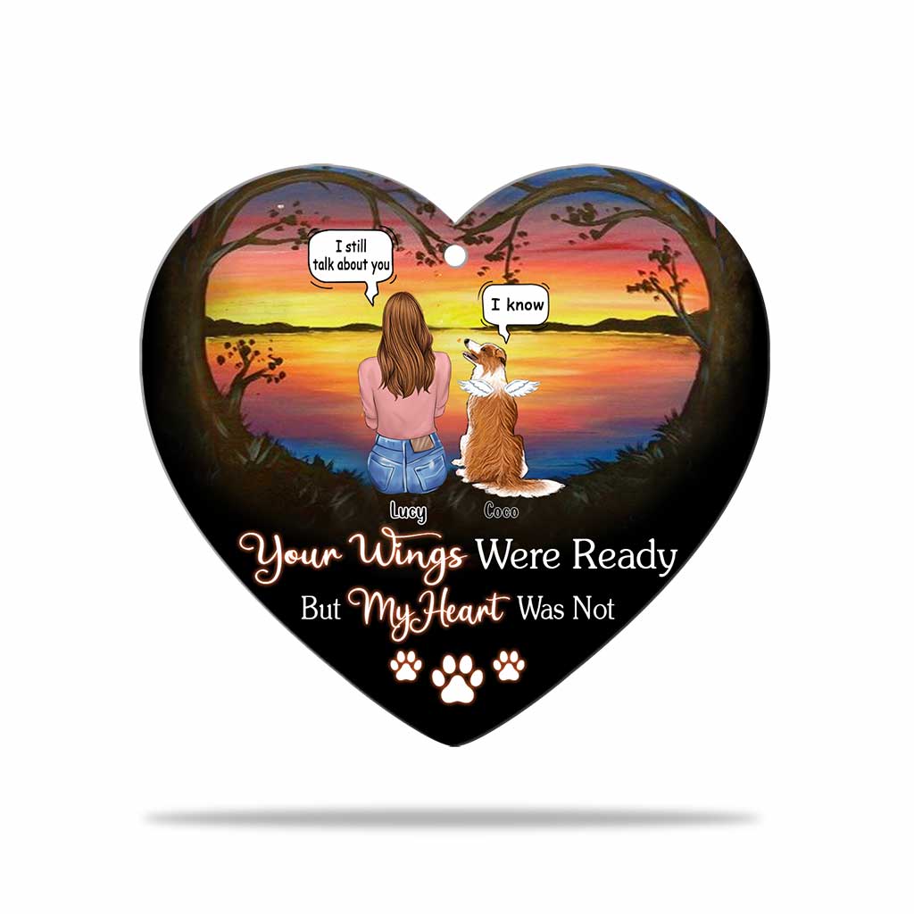 Your Wings Were Ready But My Heart Was Not I Miss You - Personalized Dog Heart Aluminium Ornament (Printed On Both Sides)