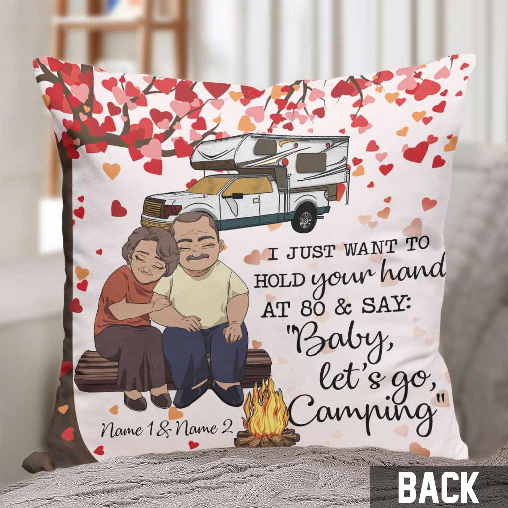 I Just Want To Hold Your Hand Camping Old Couple - Personalized Throw Pillow